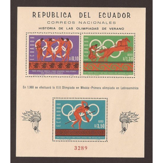 Ecuador Hojitas Michel 26A 1968 Historia de las olimpiadas de verano MNH Ecuador Hojitas Michel 26A 1968 Historia de las olimpiadas de verano MNH