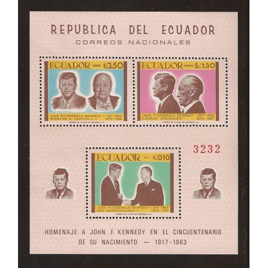 Ecuador Hojitas Michel 45 1967 Cincuentenario del nacimiento de John Kennedy MNH Ecuador Hojitas Michel 45 1967 Cincuentenario del nacimiento de John Kennedy MNH