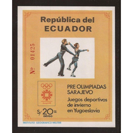 Ecuador Hojitas Michel 110 Pre olimpiadas Sarajevo MNH Ecuador Hojitas Michel 110 Pre olimpiadas Sarajevo MNH