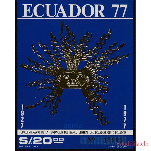 Ecuador Hojita Block 35 1977 50º Fundación Banco Central  MNH