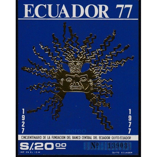 Ecuador Hojita Block 35 1977 50º Fundación Banco Central MNH Ecuador Hojita Block 35 1977 50º Fundación Banco Central MNH