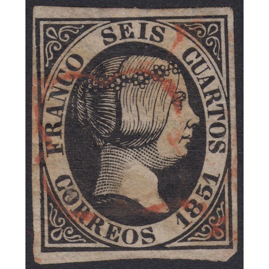 España Spain 6 1851 Isabel II Usado araña roja España Spain 6 1851 Isabel II Usado araña roja