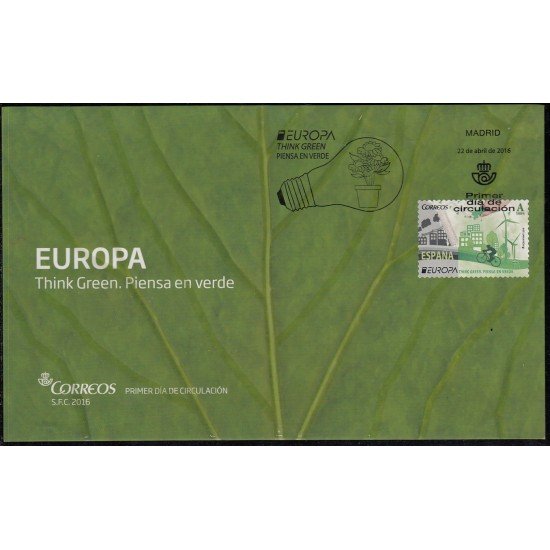 España Spain 5055 2016 Europa Piensa en verde SPD Sobre Primer Día España Spain 5055 2016 Europa Piensa en verde SPD Sobre Primer Día