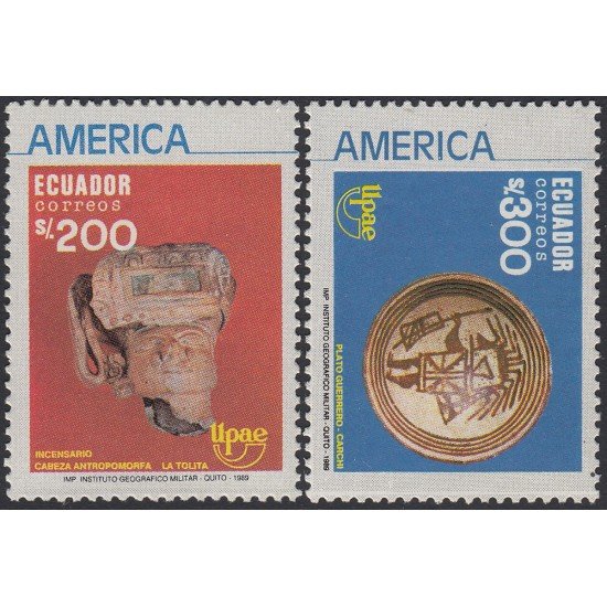 Upaep Ecuador 1195/96 1989 Cabeza antropomorfa carchi MNH Upaep Ecuador 1195/96 1989 Cabeza antropomorfa carchi MNH