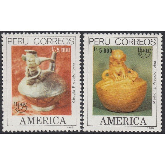 Upaep Perú 913/14 1989 Medicina y cirugía precolombina MNH