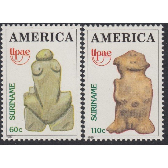 Upaep Suriname 1163/64 1989 Figura precolombina MNH Upaep Suriname 1163/64 1989 Figura precolombina MNH