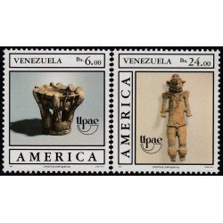 Upaep Venezuela 1459/60 1989 Vaso decorado Estatuilla MNH Upaep Venezuela 1459/60 1989 Vaso decorado Estatuilla MNH