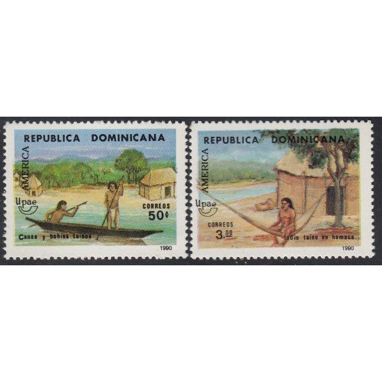 Upaep República Dominicana 1084 A y B 1990 Canoa Taíno MNH Upaep República Dominicana 1084 A y B 1990 Canoa Taíno MNH