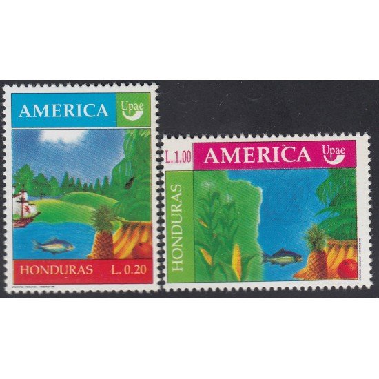Upaep Honduras 277/78 1990 Carabela y pez MNH Upaep Honduras 277/78 1990 Carabela y pez MNH
