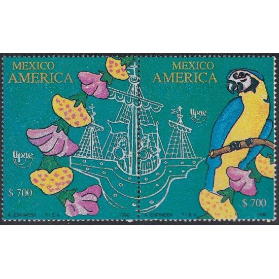 Upaep México 1357/58 1990 Flores y Carabela MNH Upaep México 1357/58 1990 Flores y Carabela MNH