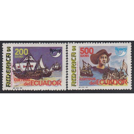 Upaep Ecuador 1231/32 1991 Colón carabelas Sta María Niña Pinta MNH Upaep Ecuador 1231/32 1991 Colón carabelas Sta María Niña Pinta MNH