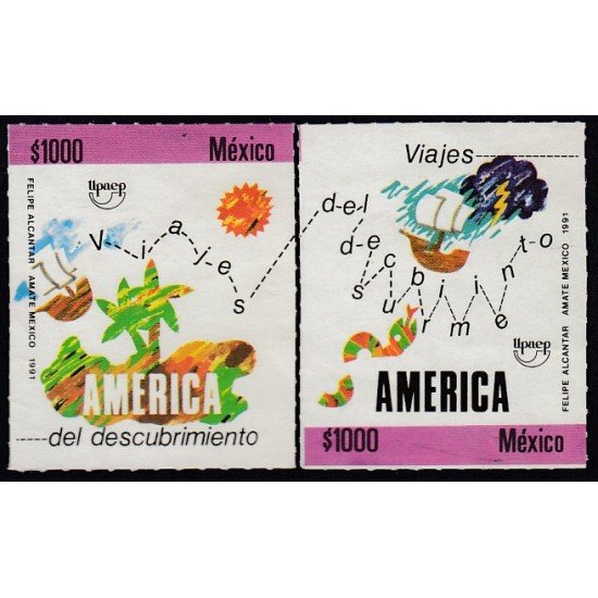 Upaep Mexico 124 1991 Carabela tierra con palmeras serpiente MNH Upaep Mexico 124 1991 Carabela tierra con palmeras serpiente MNH