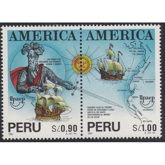 Upaep Perú 991/92 1991 La ruta de Francisco Pizarro MNH Upaep Perú 991/92 1991 La ruta de Francisco Pizarro MNH