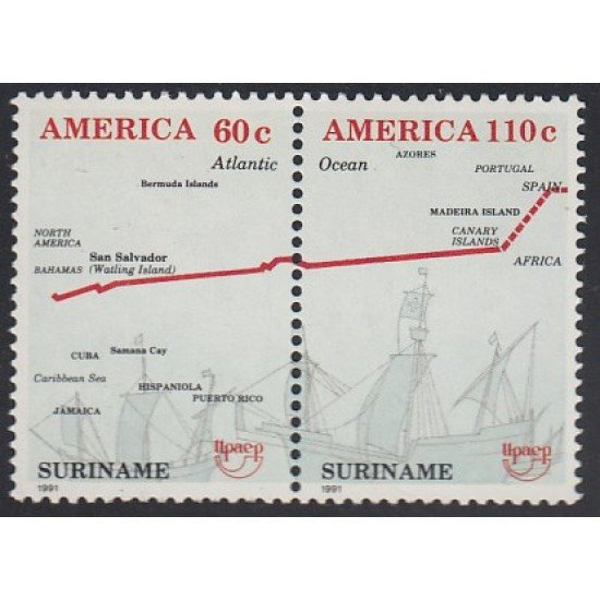 Upaep Suriname 1229/30 1991 Ruta de Cristóbal Colón MNH Upaep Suriname 1229/30 1991 Ruta de Cristóbal Colón MNH