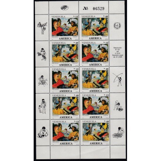 Upaep Venezuela 1540/41 1991 Mini hoja Terepaima Rodriguz Suárez Paramaconi MNH