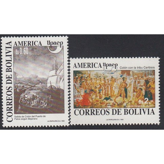 Upaep Bolivia 798/99 1992 Colón Columbus tribu Caribisis Puerto de Palos MNH Upaep Bolivia 798/99 1992 Colón Columbus tribu Caribisis Puerto de Palos MNH