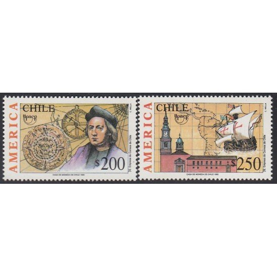 Upaep Chile 1138/39 1992 Colón Columbus Iglesia mapa de Sudamérica MNH Upaep Chile 1138/39 1992 Colón Columbus Iglesia mapa de Sudamérica MNH