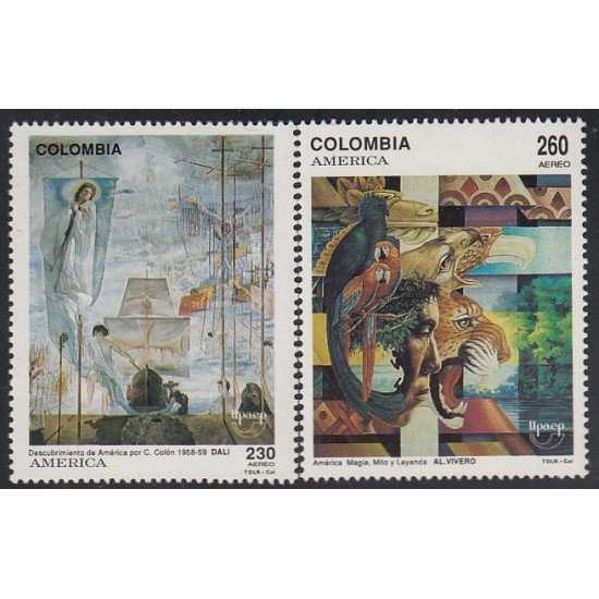 Upaep Colombia A - 851/52 1992 Pinturas de Salvador Dalí y Alfredo Vívero MNH Upaep Colombia A - 851/52 1992 Pinturas de Salvador Dalí y Alfredo Vívero MNH