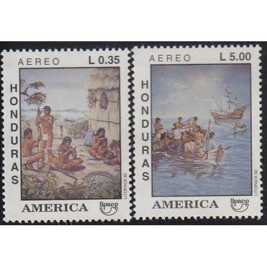 Upaep Honduras 799J/799K 1992 Indios y Carabelas MNH Upaep Honduras 799J/799K 1992 Indios y Carabelas MNH