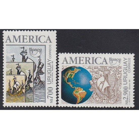 Upaep Uruguay 1407/08 1992 Mapamundi y Carabela Sta María MNH Upaep Uruguay 1407/08 1992 Mapamundi y Carabela Sta María MNH