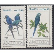 Upaep Brasil 2136/37 1993 Anodorhynchus Pájaros bird papagayos MNH