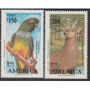 Upaep Chile 1182/83 1993 Pájaros bird fauna ciervo Cyanoliseus Hippocamelus MNH