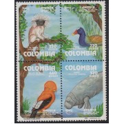 Upaep Colombia 870/73 1993 pájaros bird fauna MNH