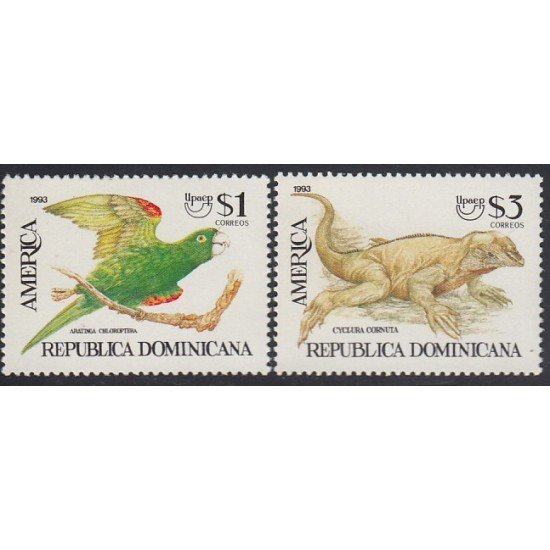Upaep Rep. Dominicana 1117/18 1993 Aratinga Cyclura pájaros bird fauna MNH Upaep Rep. Dominicana 1117/18 1993 Aratinga Cyclura pájaros bird fauna MNH