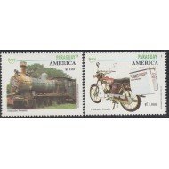 Upaep Paraguay 2668/69 1994 Locomotora de vapor Motocicleta train bicycle MNH