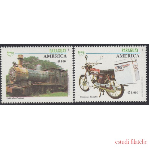 Upaep Paraguay 2668/69 1994 Locomotora de vapor Motocicleta train bicycle MNH