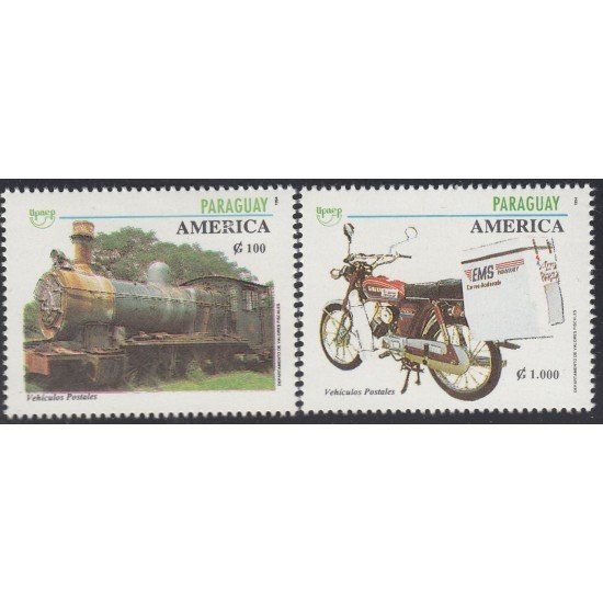Upaep Paraguay 2668/69 1994 Locomotora de vapor Motocicleta train bicycle MNH Upaep Paraguay 2668/69 1994 Locomotora de vapor Motocicleta train bicycle MNH