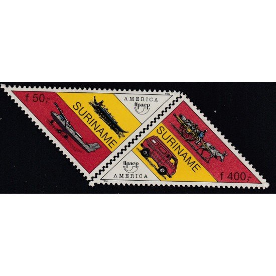 Upaep Suriname 1337/38 1994 Canoa avión carreta y furgoneta MNH Upaep Suriname 1337/38 1994 Canoa avión carreta y furgoneta MNH