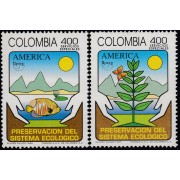 Upaep Colombia 1048/49 1995 Manos montañas pez y árbol MNH