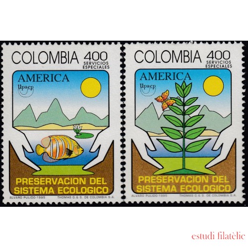 Upaep Colombia 1048/49 1995 Manos montañas pez y árbol MNH