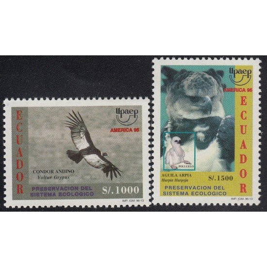 Upaep Ecuador 1344A/1344B 1995 vultur arpia pájaro bird fauna MNH Upaep Ecuador 1344A/1344B 1995 vultur arpia pájaro bird fauna MNH
