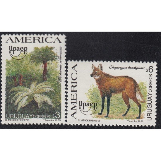 Upaep Uruguay 1528/29 1995 Dicksonia Chrysocyon fauna MNH Upaep Uruguay 1528/29 1995 Dicksonia Chrysocyon fauna MNH