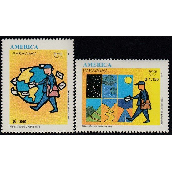 Upaep Paraguay 2733/34 1997 Cartero postman alrededor de la tierra MNH Upaep Paraguay 2733/34 1997 Cartero postman alrededor de la tierra MNH