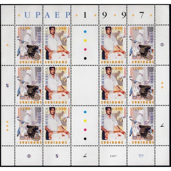 Upaep Suriname 1465/66 1997 Mini hoja Cartero postman motocicleta motorcycle Paquete MNH Upaep Suriname 1465/66 1997 Mini hoja Cartero postman motocicleta motorcycle Paquete MNH