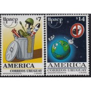 Upaep Uruguay 1850/51 1999 Armas en un cubo satélite y globo terráqueo MNH