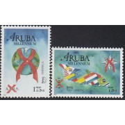 Upaep Aruba 254/55 2000 VIH Sida AIDS Mapa Isla Lazo Rojo MNH