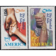 Upaep Chile 1570D/1570E 2000 VIH Sida AIDS Manos ofreciendo ayuda MNH
