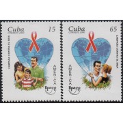 Upaep Cuba 3902/03 2000 VIH Sida AIDS Familia, globo terráqueo con forma de corazón MNH