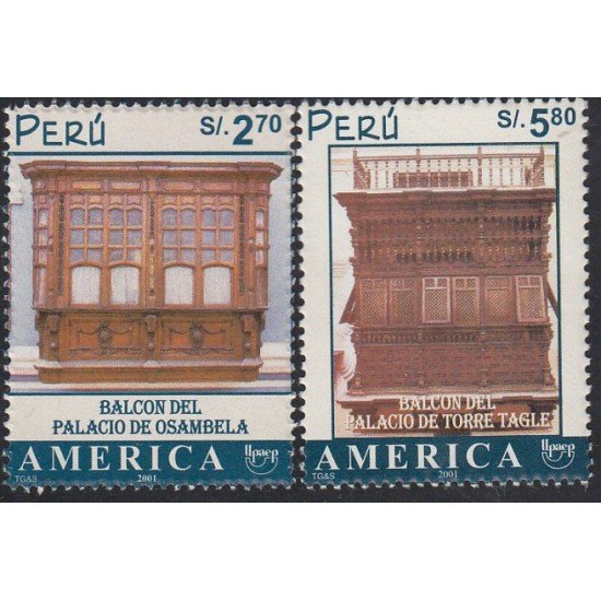 Upaep Perú 1303/04 2001 Balcón del Palacio de Osambela y de Torre Tagle MNH Upaep Perú 1303/04 2001 Balcón del Palacio de Osambela y de Torre Tagle MNH
