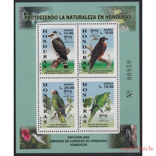 Upaep Honduras HB 73 2003 pájaro bird fauna Spizaetus melanoleucus Amazona xantholora MNH