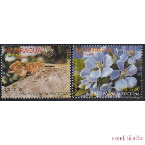 Upaep Nicaragua 2586/87 2003 flora fauna Corytophanes cristatus Guaiacum Sanctum MNH
