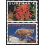 Upaep Suriname 1677/78 2003 flora fauna Ixora coccine Felis concolor MNH