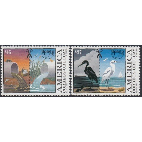 Upaep Uruguay 2191/92 Agua contaminada y limpia Ave sucia y limpia pájaro bird MNH