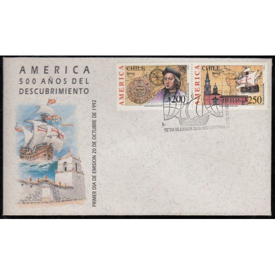 Upaep Chile 1138/39 1992 Colón Iglesia mapa Sudamérica SPD FDC Sobre Primer Día Upaep Chile 1138/39 1992 Colón Iglesia mapa Sudamérica SPD FDC Sobre Primer Día