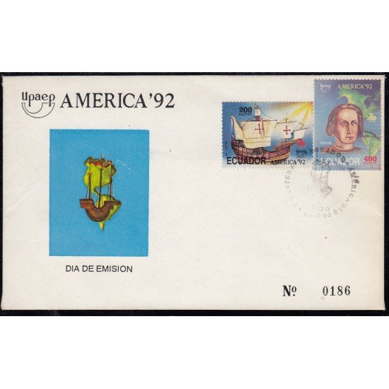 Upaep Ecuador 1252/53 1992 Carabela Sta María mapa SPD FDC Sobre Primer Día Upaep Ecuador 1252/53 1992 Carabela Sta María mapa SPD FDC Sobre Primer Día