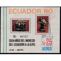 Ecuador Hojita block 47 1980 Cien años del ingreso del Ecuador a la U.P.U Usado Ecuador Hojita block 47 1980 Cien años del ingreso del Ecuador a la U.P.U Usado
